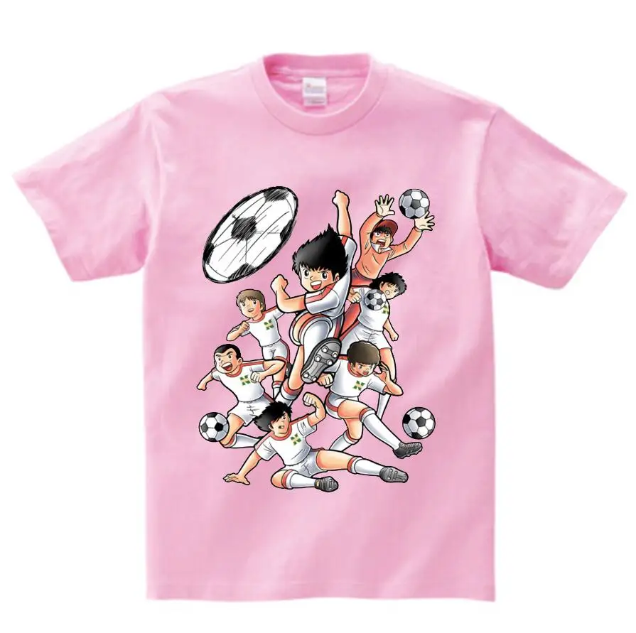 pink childreT-shirt Футболка с рисунком из мультфильма «Капитан Цубаса» Детская футболка с короткими рукавами для отдыха футболки для мальчиков и девочек, От 3 до 8 лет NN - Цвет: pink childreT-shirt