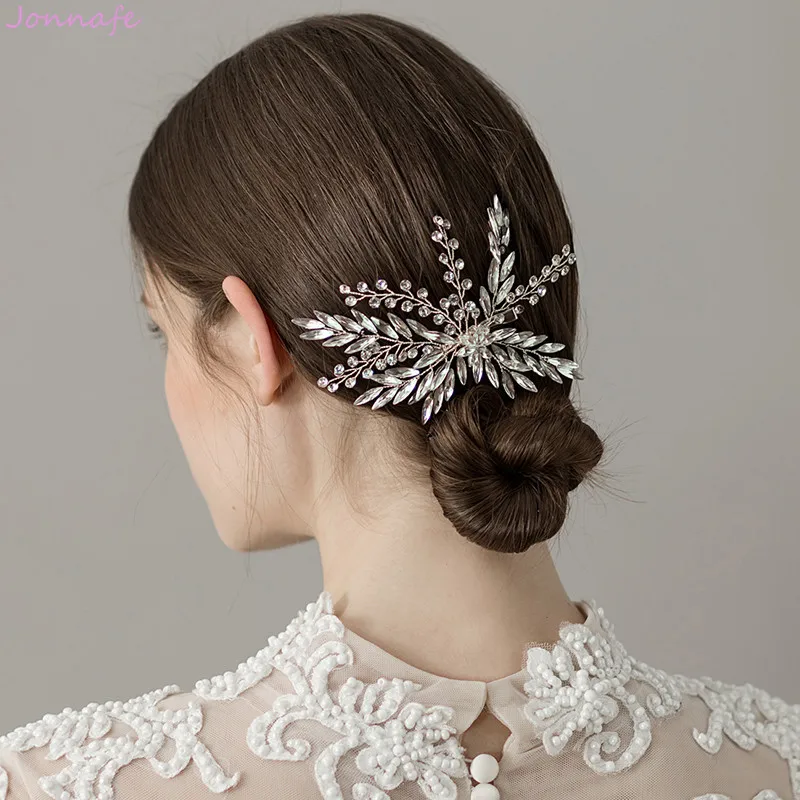 Jonnafe Fashion Silver Color Rhinestone Women Barrettes Bridal Hair Clip Comb Handmade Jewelry For Wedding Prom | Украшения и