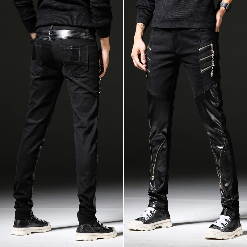 Корейская версия осенние мужские тонкие кожаные штаны Модные Штаны для ног