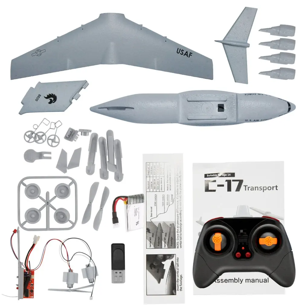 C17 Сделай Сам» для rc-дрона игрушечные Самолеты-транспортных средств 373mm размах крыльев EPP RC беспилотный самолёт 2,4 ГГц 2CH 3-квадрокоптера с дистанционным управлением для детских игрушек