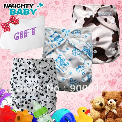 Free Shipping Minky Baby Diapers 30 sets(1+1)+10 microfiber insert Printed Baby Infant Cloth Diaper AIO Reusuable Nappy +GIFT