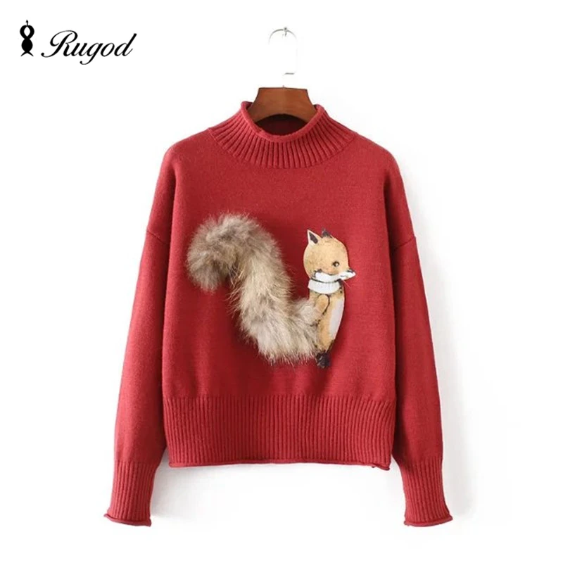 Кашемировый свитер для женщин зимние свитера и пуловеры с лисьим мехом хвостом