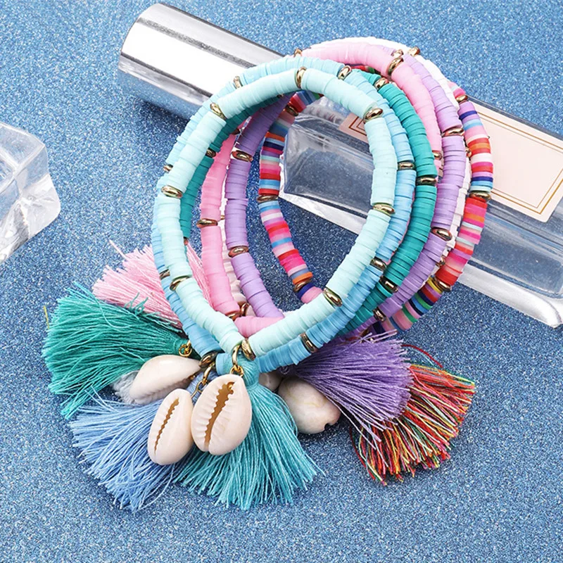DIEZI многоцветный богемный браслет с ракушками и кисточками 7 цветов этический пляжный богемный эффектный хлопковый веревочный плетеный браслет для женщин