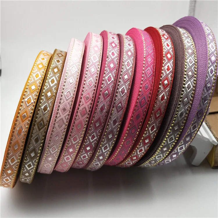 10 ярдов/набор 1 3 см Широкий ромбов Grosgrain жаккардовая тесьма с двойным лицом ленты