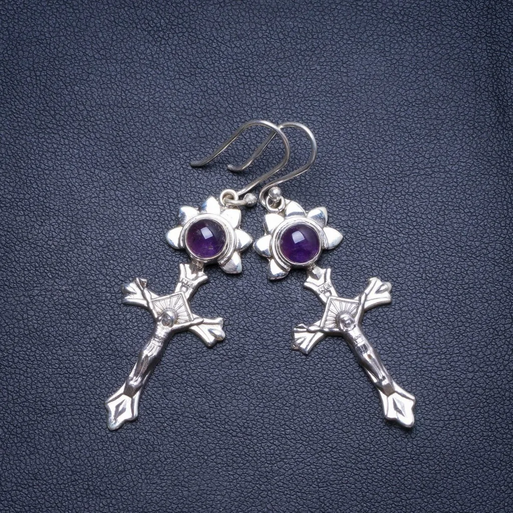 

Natural Amethyst Handmade Unique 925 Sterling Silver Earrings 2" X4752