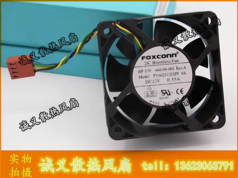 

Foxconn 6025 PV602512ESPF OA 60mm 12V 0.35A 6cm 4Wire For HP 444306-001 DC7800 DC7900 USDT server Case axial Cooling Fan