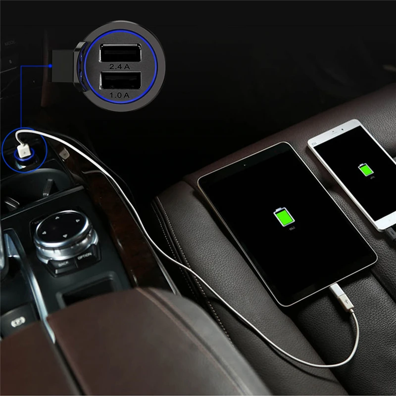1224v car cigarette charger dual usb led circle universal multifunctional car phone charger with emergency escape hammer free global shipping