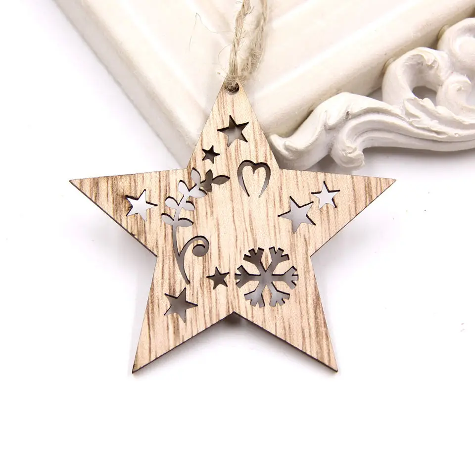Star 12 шт. 4 вида креативные Деревянные Подвески, украшения DIY из дерева для дома, свадьбы/подвески для рождественской вечеринки, украшения, детские подарки - Цвет: Star