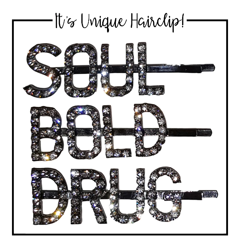 

English Letters Hairpin Black Tone Hair Pin Custom Word Barette Hair Pins for Women Sticks Crystal Rhinestone Hairgrip Jewelry