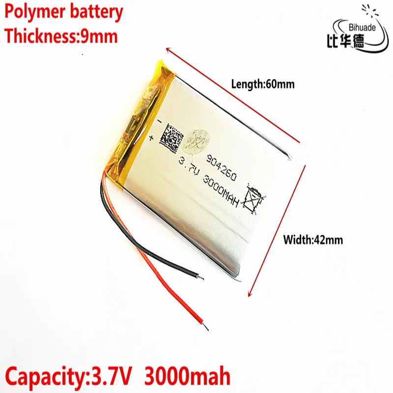 

Liter energy battery Good Qulity 3.7V,3000mAH 904260 Polymer lithium ion / Li-ion battery for tablet pc BANK,GPS,mp3,mp4