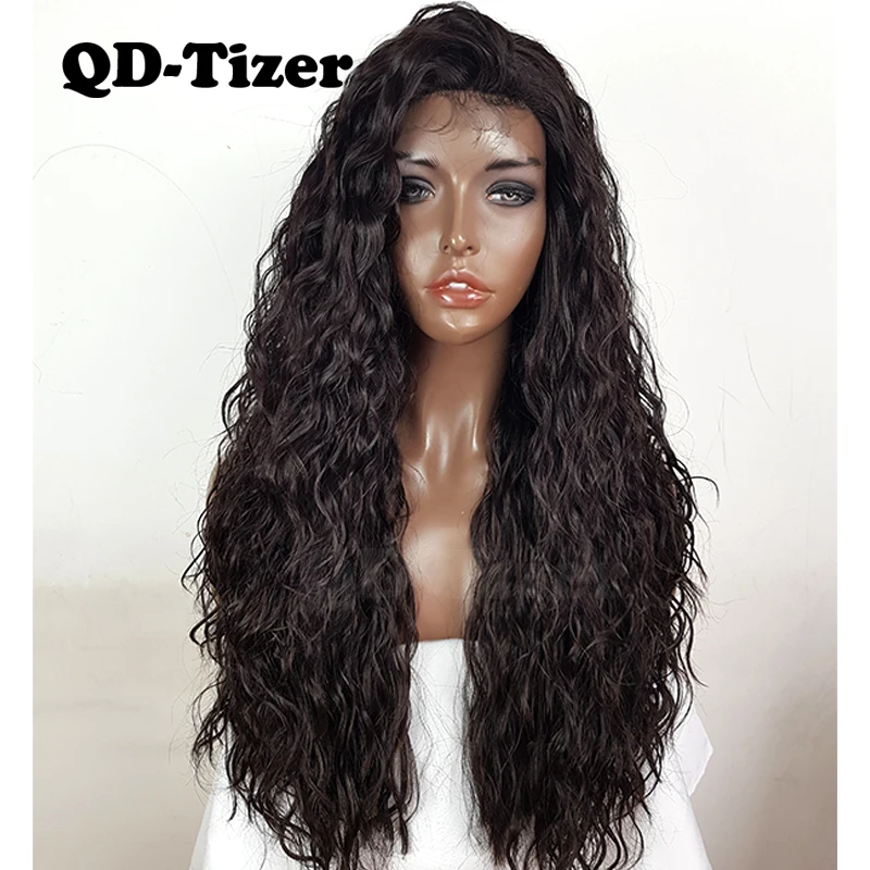 

QD-Tizer парик на кружеве цвет волос #4 Длинные свободные кудрявые афро-американские синтетические волосы спереди парик завиток для женщин
