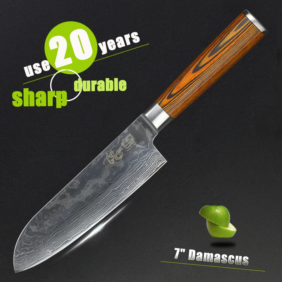 HAOYE 7 дюймовый нож Santoku 73 слоя дамасских кухонных ножей японский vg10 углеродный