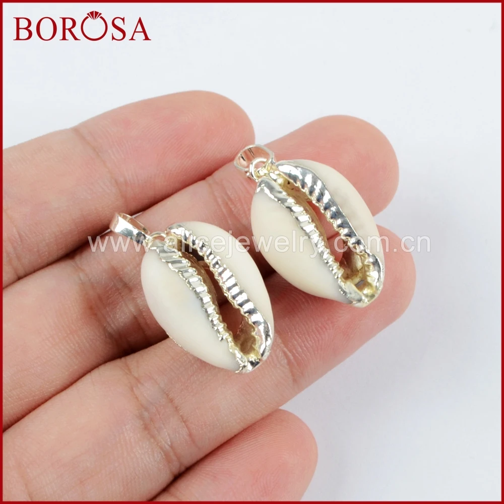 BOROSA 10 шт Стильный натуральный серебристый цвет Cowrie Shell Кулон Бусы из драгоценных