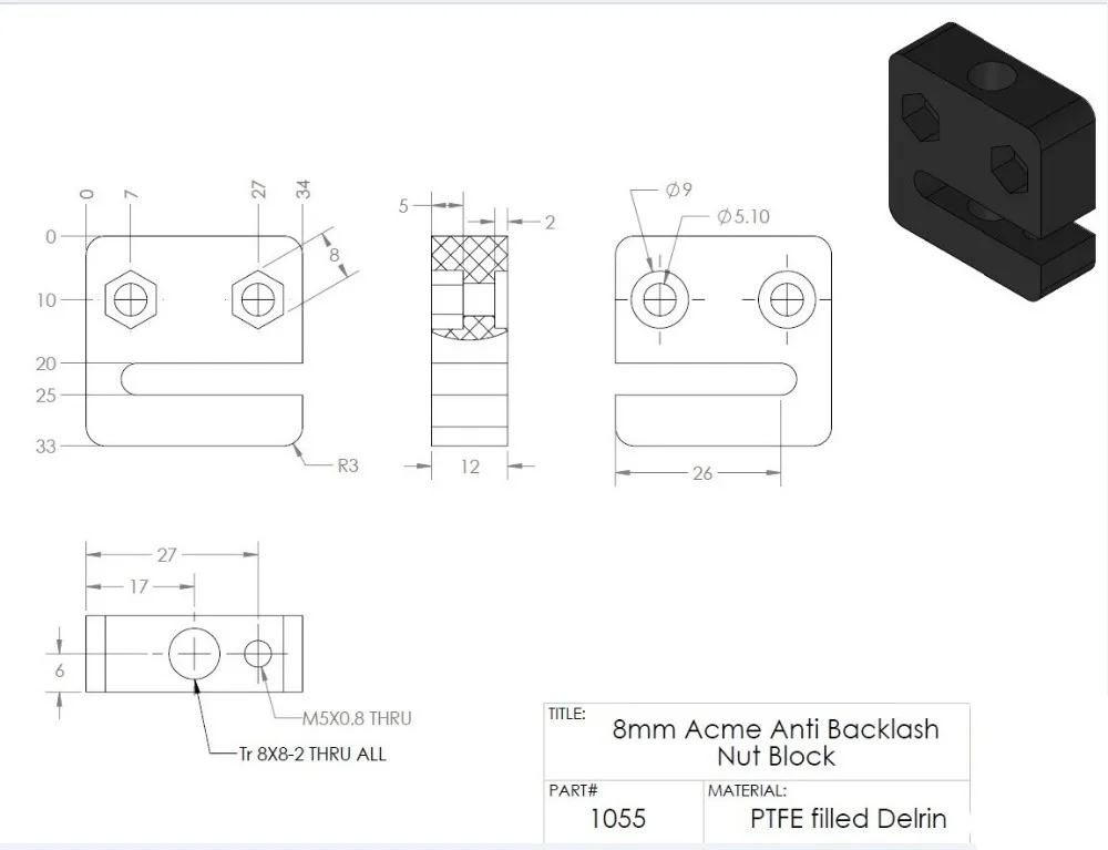 1 шт. аксессуары для 3D-принтера T openbuilds тип анти-люфт Гайка Блок T8 винт 8 мм шаг