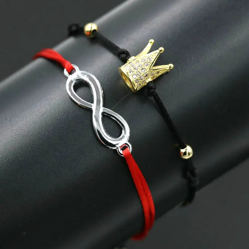 BPPCCR 2pcs/set Digital 8 Infinity Braid Women Bracelets Imperial Crown Lucky Lovers Couples Red String Rope Thread Pulseira | Украшения и