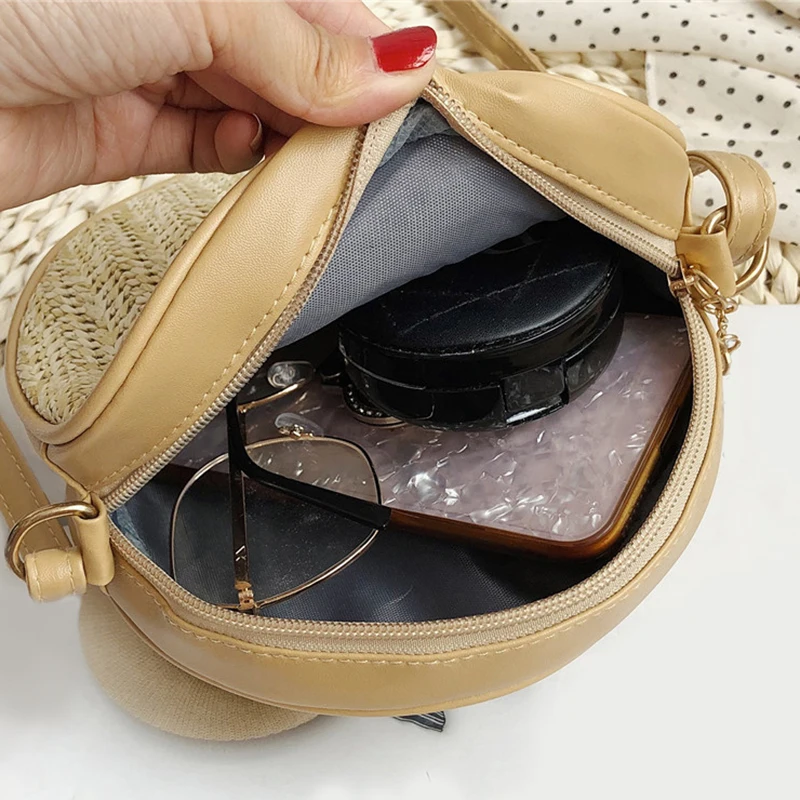 EaseHut Boho женские круглые соломенные сумки с вышивкой в виде листьев ананаса винтажные праздничные летние пляжные Дикие повседневные маленькие плетеная Сумка из ротанга