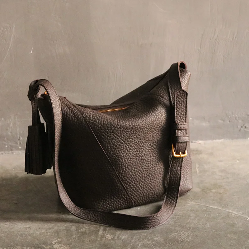 WOONAM Full Grain Genuine Calf Leather Tassels Large Hobo Shoulder Bag Cross-body Satchel WB582 | Багаж и сумки
