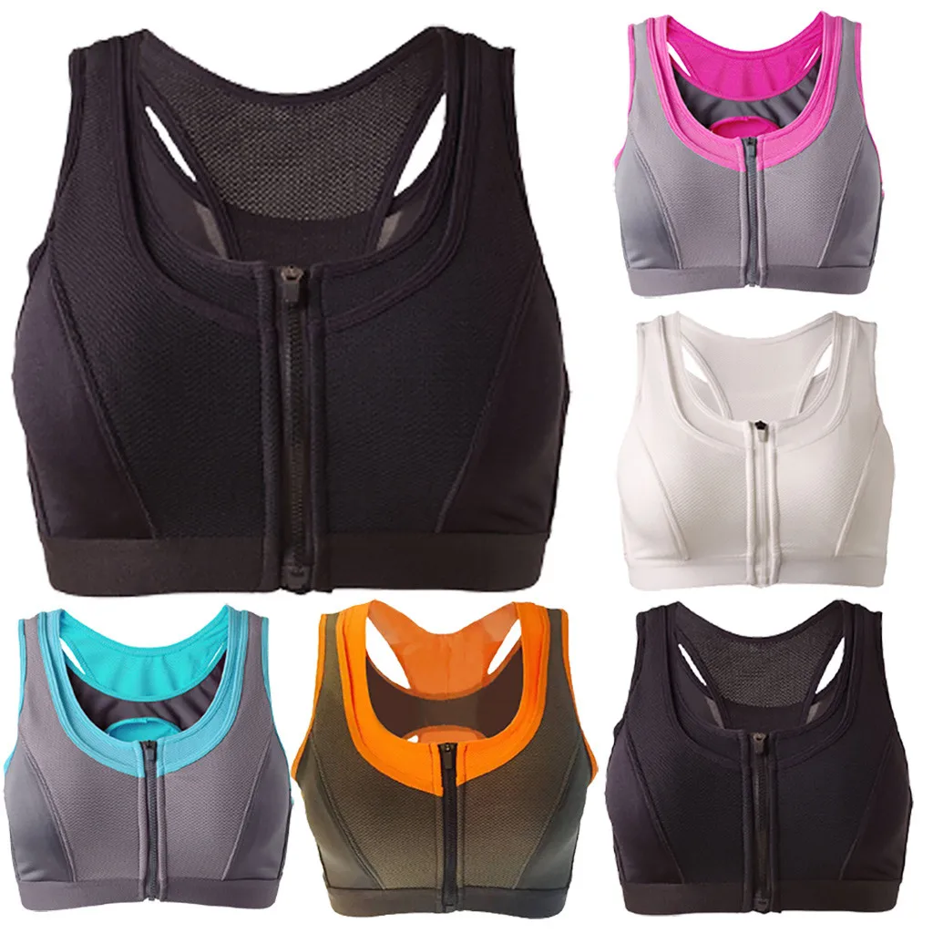 Женский фитнес лифчик спортивный топ бесшовный бюстгальтер на молнии