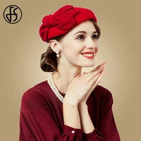 fs fascinator hats for women elegant red wedding ladies black hat wool pillbox hat with bow felt fedoras church cap vintage