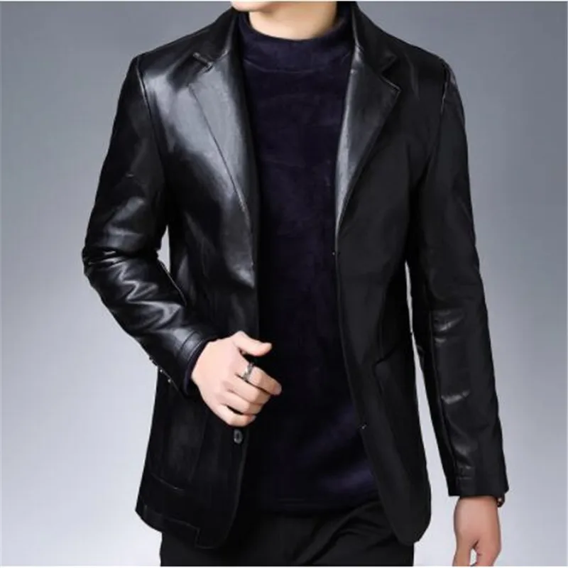 

Jaqueta Couro Shearling Mens Sp And Autumn 2019 New Middle-aged Suit Leather Jacket Men's Business Fashion Skin Garment