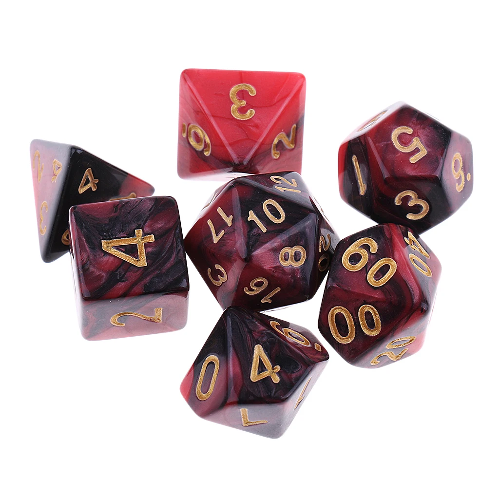 Perfeclan 7x многогранные кости D20 D12 D10 D8 D6 D4 для подземелий и драконов Красный черный