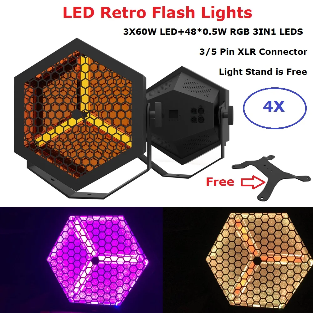 

4Pcs/Lot Newest 3X60W LED Flat Par Lights 48X0.5W RGB 3IN1 DMX Retro Flash Lights Disco Lights Stage Lighting Shows Equipments