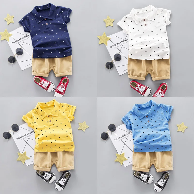 

Kids Cotton Short Sleeve Print Tops + Solid Color Shorts for Summer YH-17