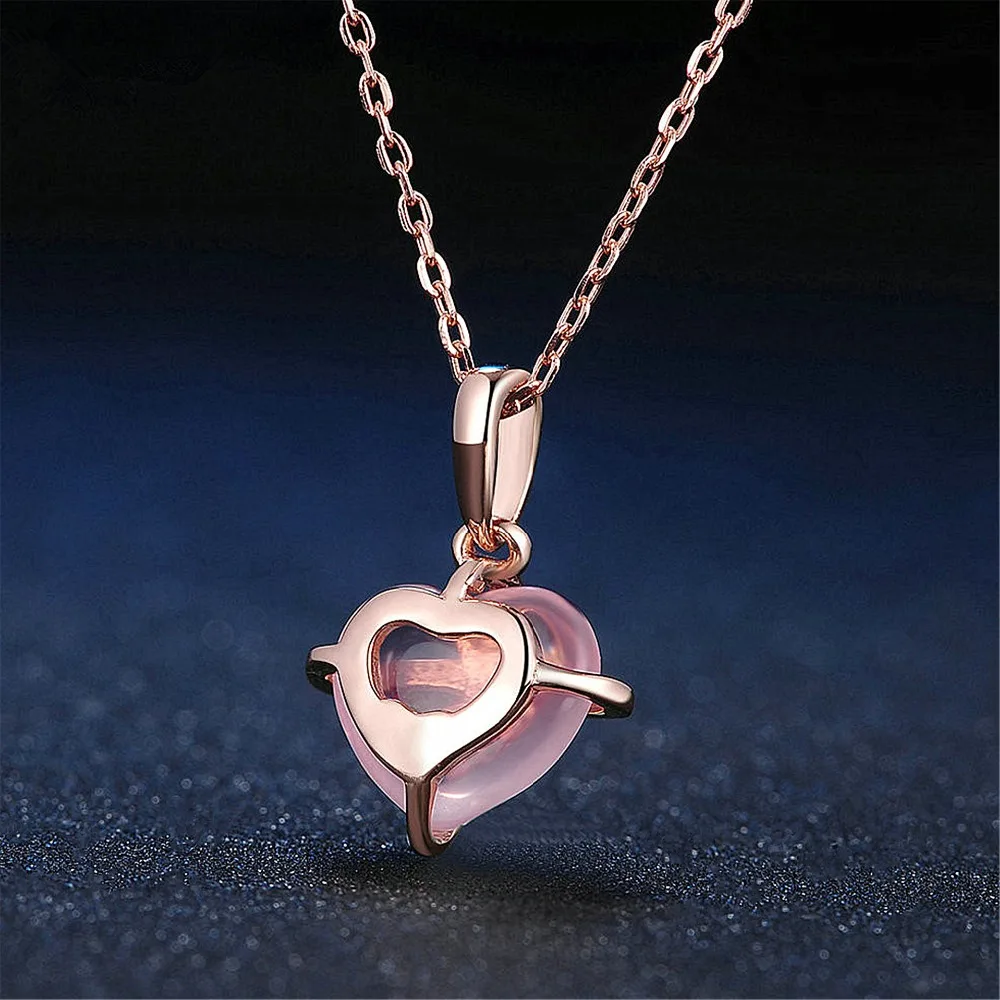 Ociki Rose Gold Color Ross Quartz CZ Pink Opal Pendant Necklace Heart Choker for Women Girls Gift ChokerDrop Shipping Jewelry | Украшения и