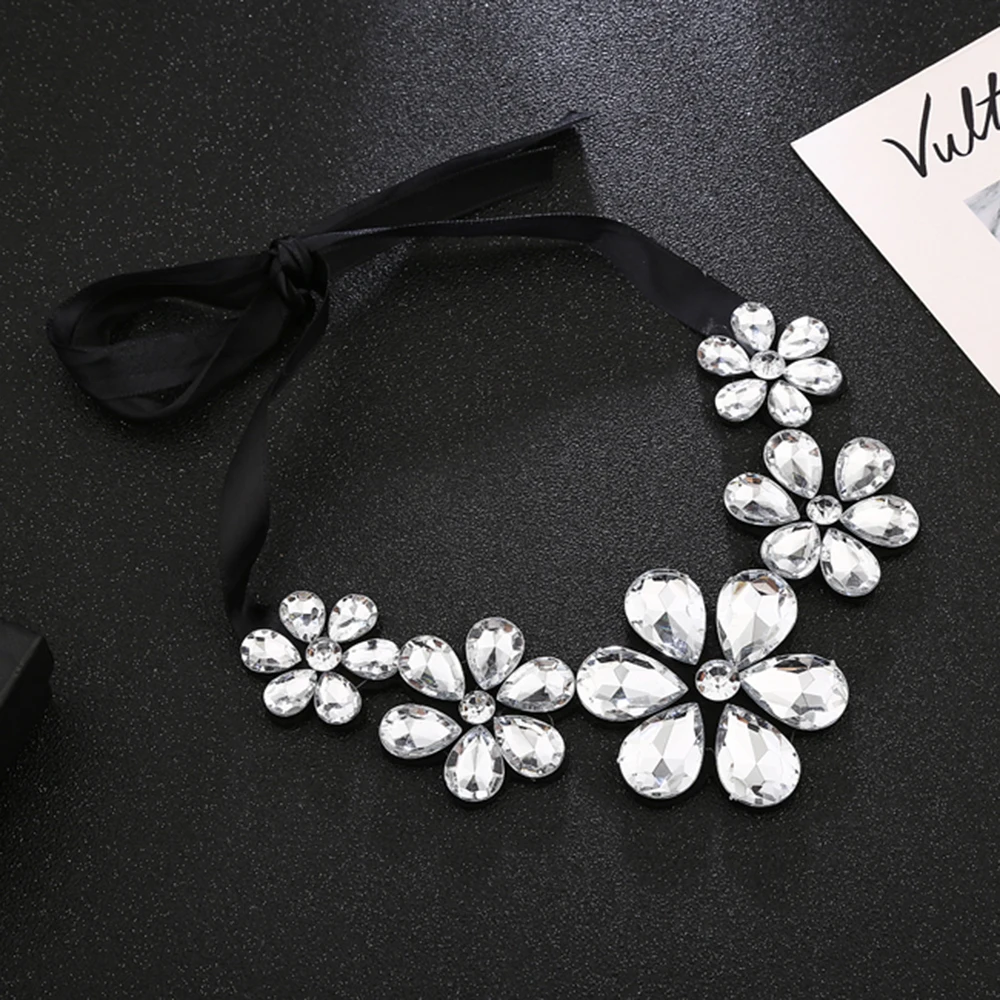 Новый дизайн элегантного украшения - большой кристаллический цветок камелии на ленте для женщин - ожерелье-чокер XY-N116.