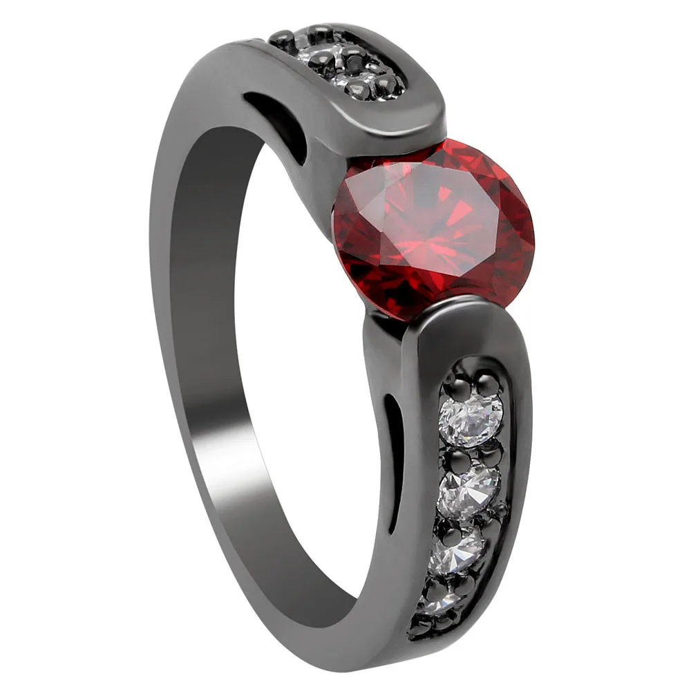 

Luxury Red Zircon Rings Multiple Zircon Rings Lady Engagement Party Rings Black Gold Color Rings