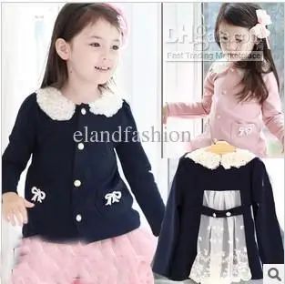 Wholesale - Little Girl's Dark Blue/Pink Doll Collar Outwear 2013 Children's Casual Cardigan Clothing | Детская одежда и