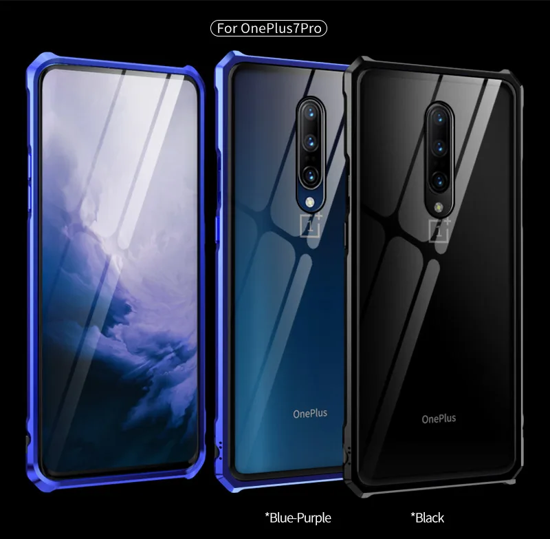 Алюминиевый бампер чехол для телефона для OnePlus 7 Pro чехол s противоударный бронированный металлический каркас закаленное стекло чехол для OnePlus 7 Роскошный чехол