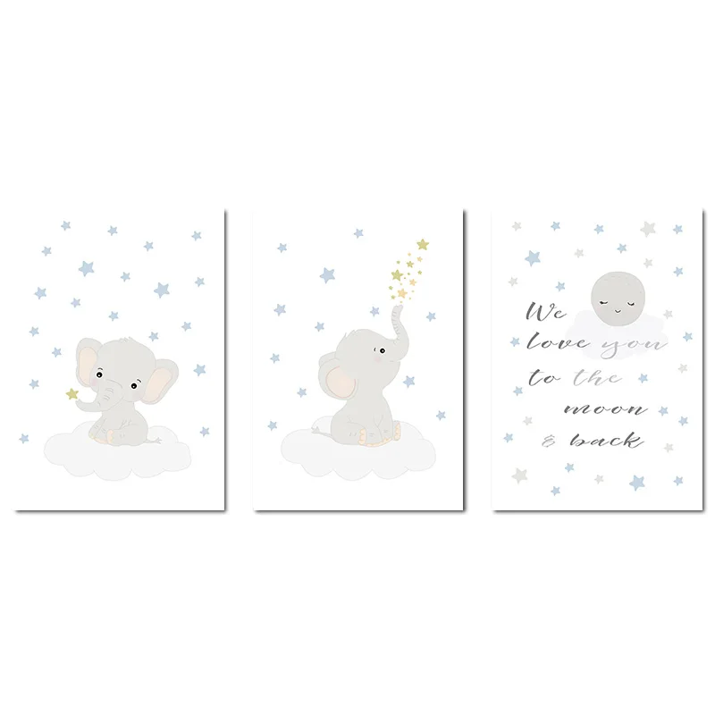 3 pcs Set Настенный художественный холст плакат для детской цитаты мультфильм животных с принтом слона декоративная картина Nordic Детская украшения детской комнаты - Цвет: 3 pcs Set
