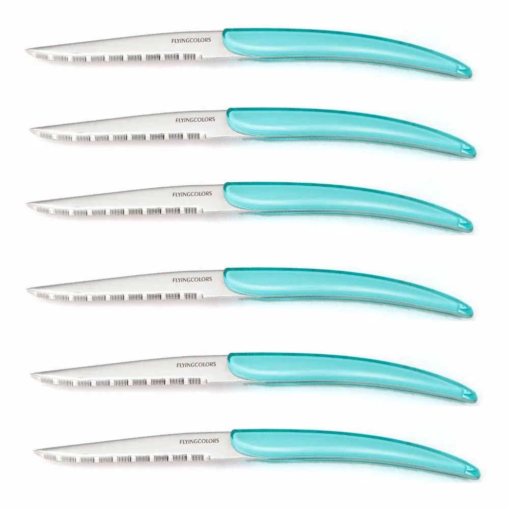 Хит продаж 6 шт Нержавеющая сталь стейк Ножи детской одежды в цветах радуги ручка