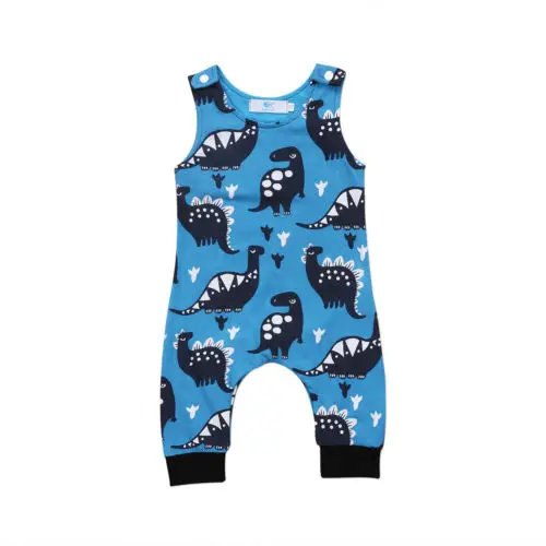 Baby Kid Boy Toddler Dinosaur Sleeveless Romper Jumpsuit Playsuit Outfits Size 0-18M |