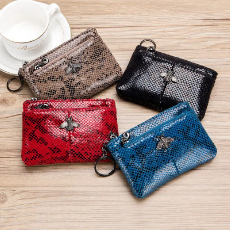 Женский модный кошелек со змеиным узором на молнии для монет женская мягкая кожа