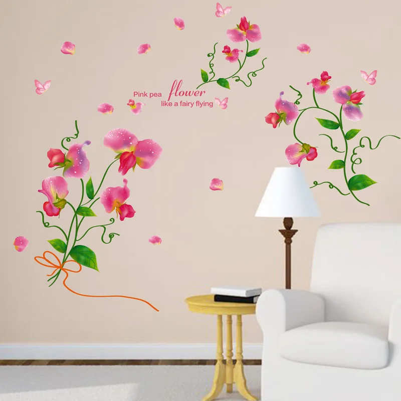 [Fundecoration] настенные наклейки с цветами и бабочками домашний декор для гостиной