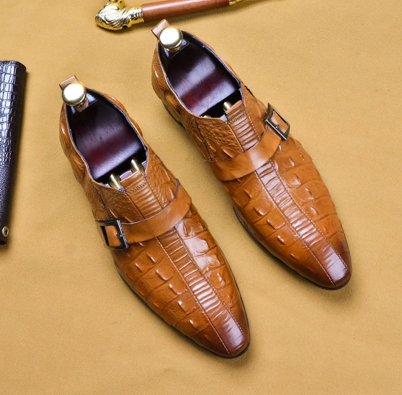 Brown Black 2019 Crocodile Pattern Genuine Leather Luxury Buckle Wedding Party Dress Shoes Design High Quality Men's Suit | Обувь
