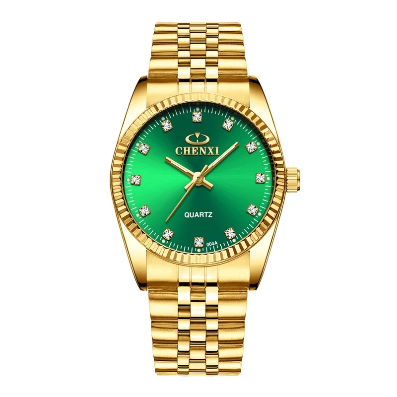 Men Green Dial CHENXI Роскошные парные часы золотые модные часы для влюбленных из нержавеющей стали Кварцевые наручные часы для женщин и мужчин аналоговые наручные часы - Цвет: Men Green Dial