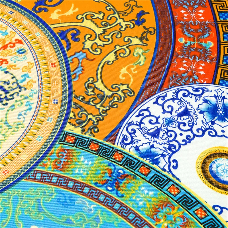 Новинка, хит, роскошный бренд, твил, Шелковый женский шарф, квадратные шарфы, синий и белый фарфор, с принтом, шелковый шарф, шаль и палантины, хиджаб