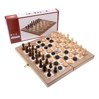 new backgammon 3 in 1 international chess set child gift folding wooden board travel games table chess pieces entertainment