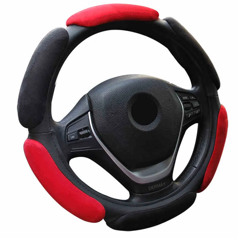 Black Red Нескользящий чехол на руль с 3D дизайном/Флокирование clothcar Оплетка на руль диаметром 38 см для 95% автомобиля - Название цвета: Black Red