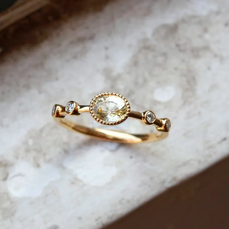 Creative Female White Zircon Stone Ring Unique Style Yellow Gold Color Wedding Ring Fashion Engagement Promise Rings For Women