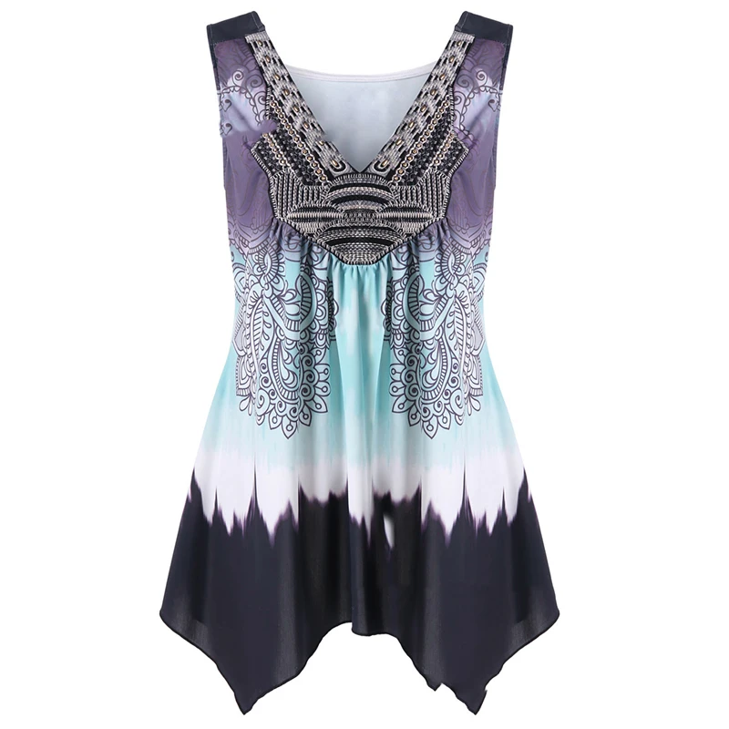 2018 новые летние женские топы с принтом необычная туника на бретелях повседневные