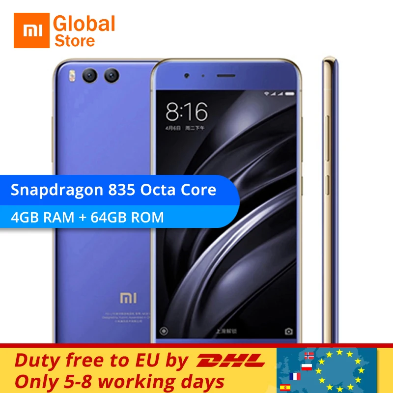 Xiao mi 6 64 ГБ 4 Гб ОЗУ мобильный телефон Snapdragon 835 Octa Core 5 15 &quotFHD четырехсторонний