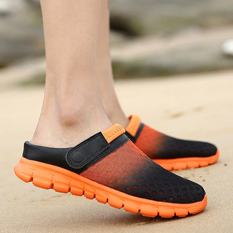 

2017 New Summer Sandals Men Mesh Shoes Mules Clogs Breathable Beach Slippers Male Water Hollow Aqua Wading Chaussure Homme