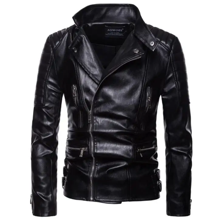 

Autumn mens leather jacket slim motorcycle leather coat men jackets clothes personalized jaqueta de couro street fashion lapel