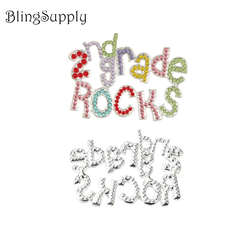 

Free shipping 50X36mm school rhinestone button 2nd grade rocks 50PCS (BTN-5638)