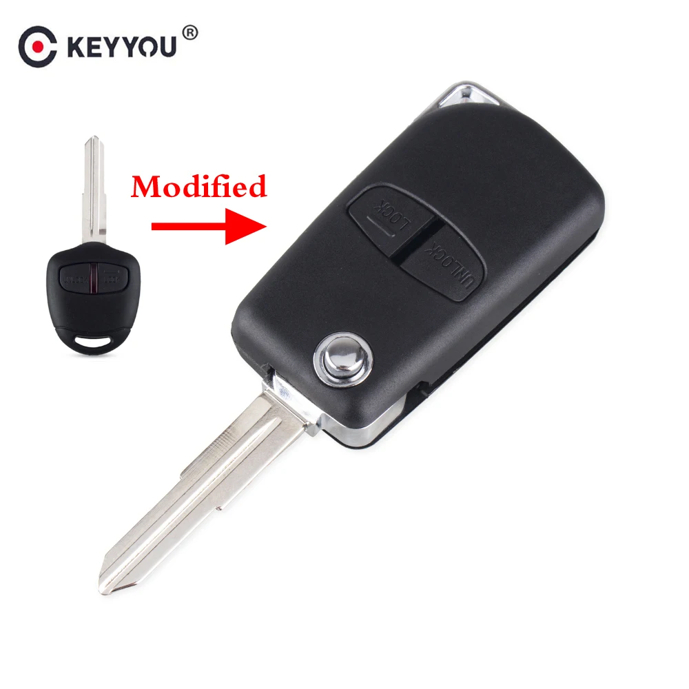 KEYYOU 2 кнопки модифицированный Флип складной пульт дистанционного ключа оболочки чехол для Mitsubishi ASX GRANDIS Outlander LANCER-EX правый/левый клинок