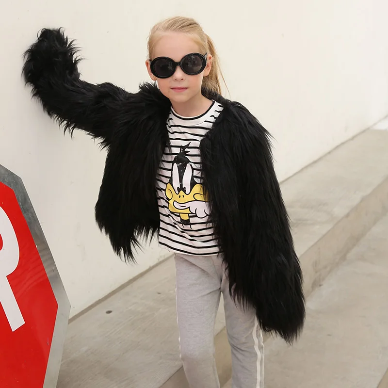 ACE любовь мода для девочек меховые куртки 2017 Роскошные зимние из искусственного